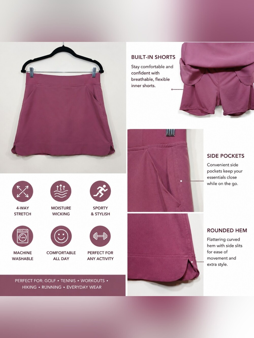 32 Degrees Cool Pink Athletic Skort Size Small Built-In Shorts Pockets